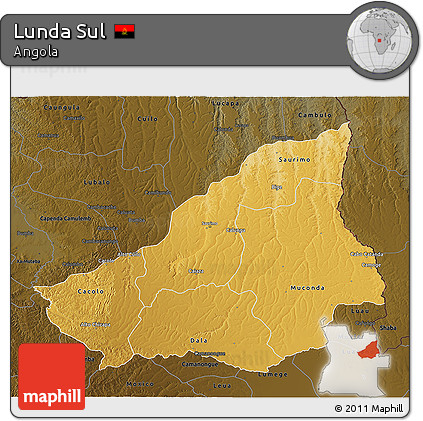 Physical 3D Map of Lunda Sul, darken