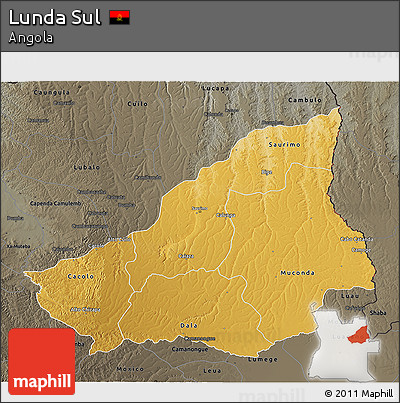 Physical 3D Map of Lunda Sul, darken, semi-desaturated