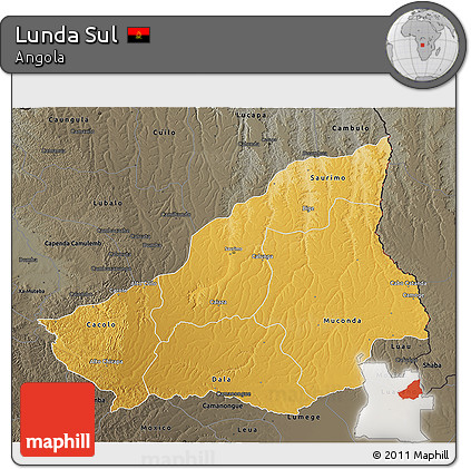 Physical 3D Map of Lunda Sul, darken, semi-desaturated