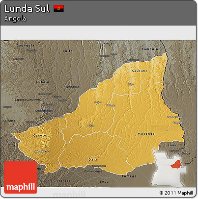 Physical 3D Map of Lunda Sul, darken, semi-desaturated