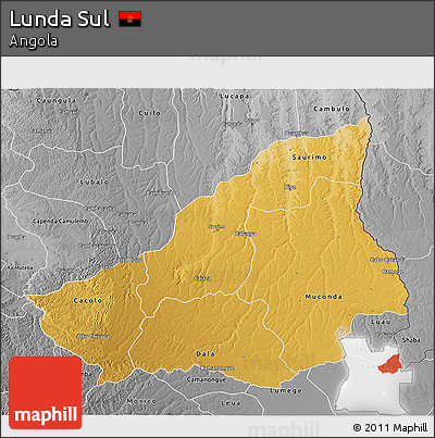 Physical 3D Map of Lunda Sul, desaturated