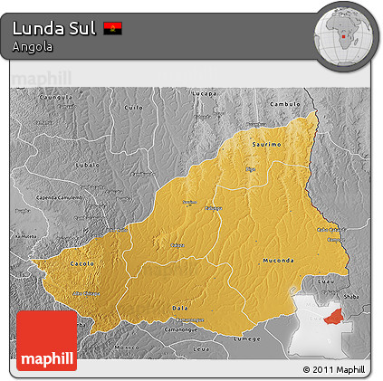 Physical 3D Map of Lunda Sul, desaturated