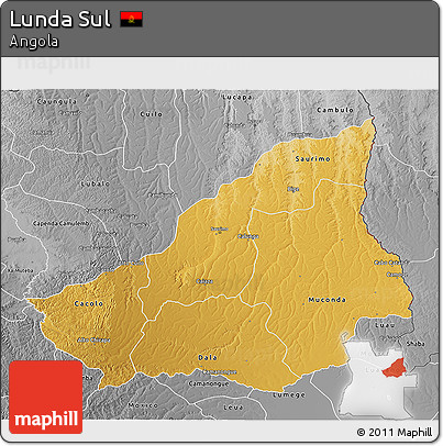 Physical 3D Map of Lunda Sul, desaturated