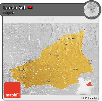Physical 3D Map of Lunda Sul, lighten, desaturated