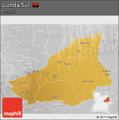 Physical 3D Map of Lunda Sul, lighten, desaturated