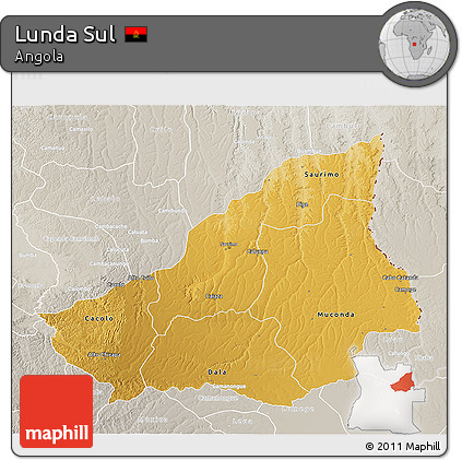 Physical 3D Map of Lunda Sul, lighten, semi-desaturated