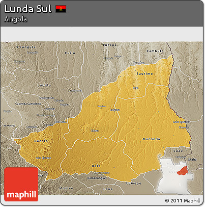 Physical 3D Map of Lunda Sul, semi-desaturated