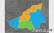 Political 3D Map of Lunda Sul, darken, desaturated