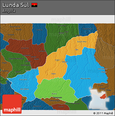 Political 3D Map of Lunda Sul, darken