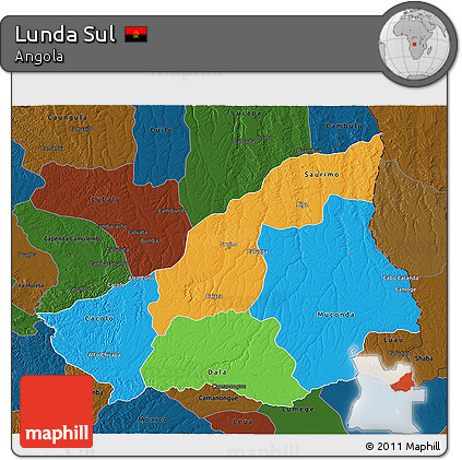 Political 3D Map of Lunda Sul, darken
