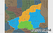 Political 3D Map of Lunda Sul, darken, semi-desaturated