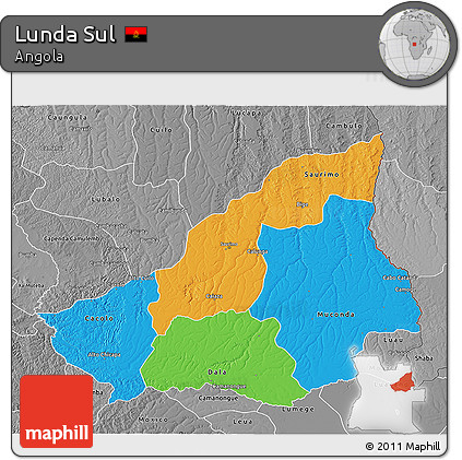 Political 3D Map of Lunda Sul, desaturated