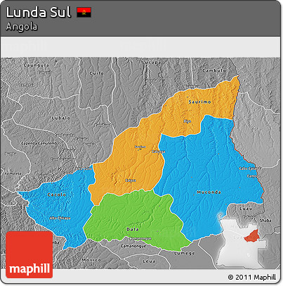 Political 3D Map of Lunda Sul, desaturated