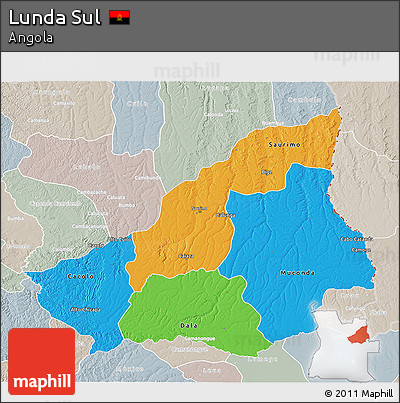 Political 3D Map of Lunda Sul, lighten, semi-desaturated