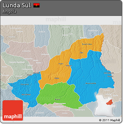 Political 3D Map of Lunda Sul, lighten, semi-desaturated
