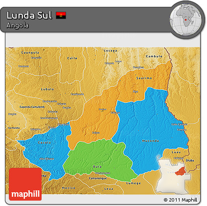 Political 3D Map of Lunda Sul, physical outside