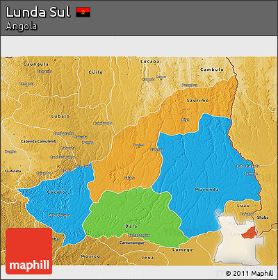 Political 3D Map of Lunda Sul, physical outside