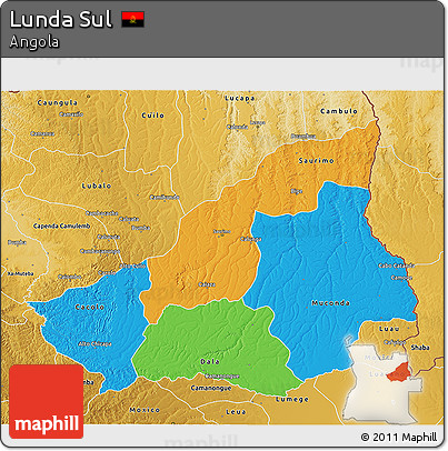 Political 3D Map of Lunda Sul, physical outside