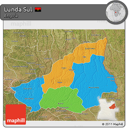 Political 3D Map of Lunda Sul, satellite outside