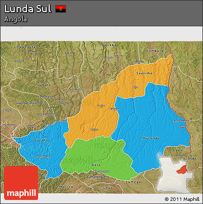 Political 3D Map of Lunda Sul, satellite outside