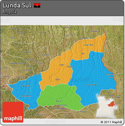 Political 3D Map of Lunda Sul, satellite outside
