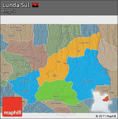 Political 3D Map of Lunda Sul, semi-desaturated