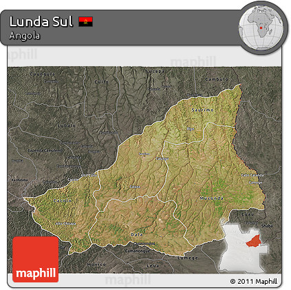 Satellite 3D Map of Lunda Sul, darken, semi-desaturated