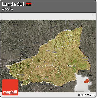 Satellite 3D Map of Lunda Sul, darken, semi-desaturated
