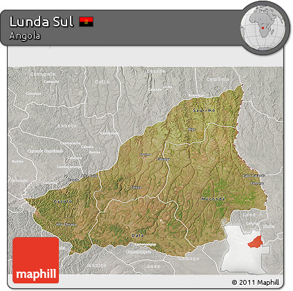 Satellite 3D Map of Lunda Sul, lighten, semi-desaturated