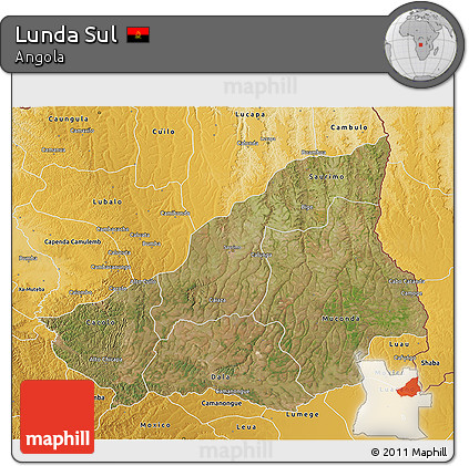 Satellite 3D Map of Lunda Sul, physical outside
