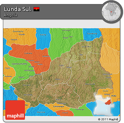 Satellite 3D Map of Lunda Sul, political outside