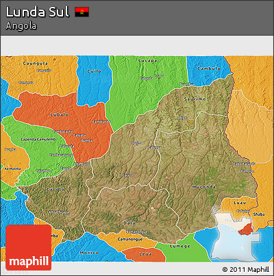 Satellite 3D Map of Lunda Sul, political outside
