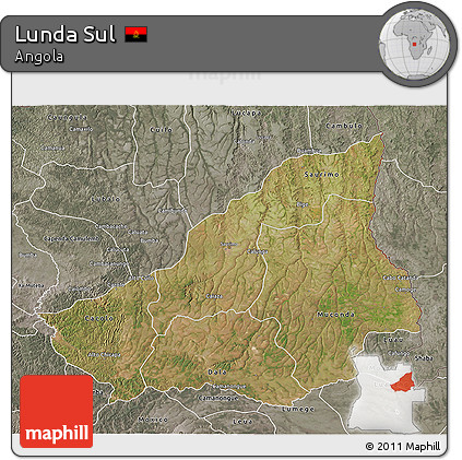 Satellite 3D Map of Lunda Sul, semi-desaturated