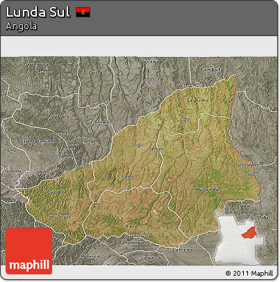 Satellite 3D Map of Lunda Sul, semi-desaturated