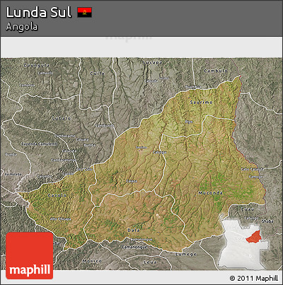 Satellite 3D Map of Lunda Sul, semi-desaturated