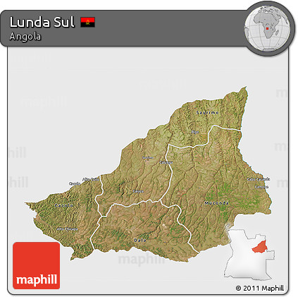 Satellite 3D Map of Lunda Sul, single color outside