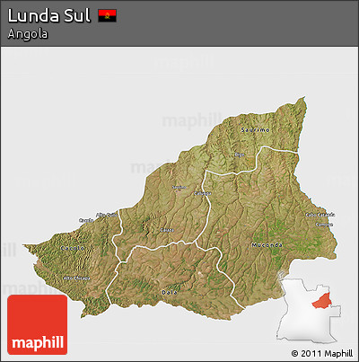 Satellite 3D Map of Lunda Sul, single color outside