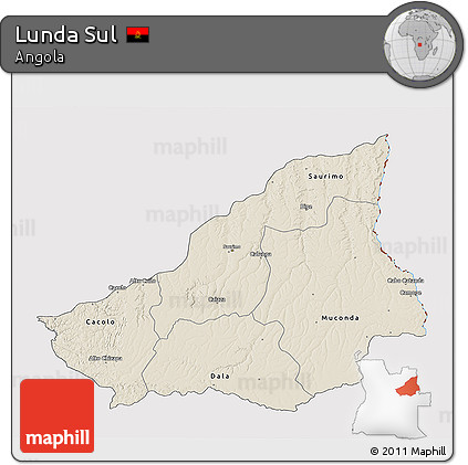 Shaded Relief 3D Map of Lunda Sul, cropped outside