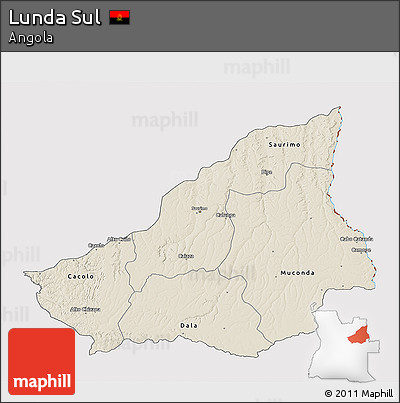 Shaded Relief 3D Map of Lunda Sul, cropped outside