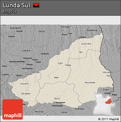 Shaded Relief 3D Map of Lunda Sul, darken, desaturated