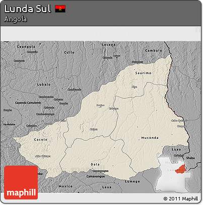 Shaded Relief 3D Map of Lunda Sul, darken, desaturated