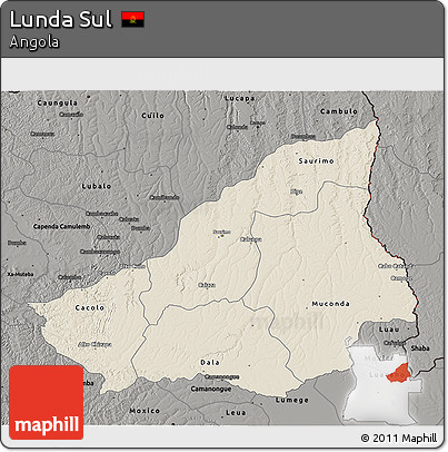 Shaded Relief 3D Map of Lunda Sul, darken, semi-desaturated