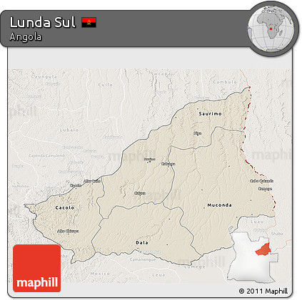 Shaded Relief 3D Map of Lunda Sul, lighten
