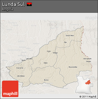 Shaded Relief 3D Map of Lunda Sul, lighten