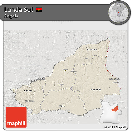 Shaded Relief 3D Map of Lunda Sul, lighten, semi-desaturated
