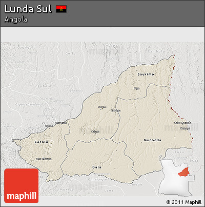 Shaded Relief 3D Map of Lunda Sul, lighten, semi-desaturated