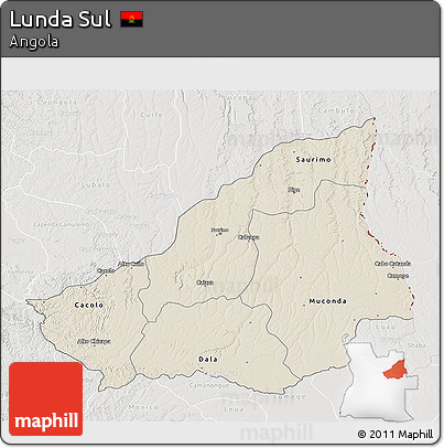 Shaded Relief 3D Map of Lunda Sul, lighten, semi-desaturated