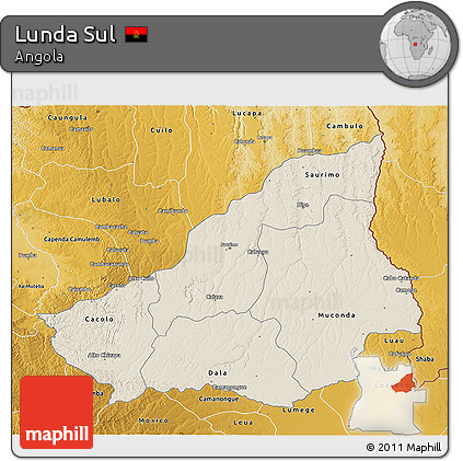 Shaded Relief 3D Map of Lunda Sul, physical outside
