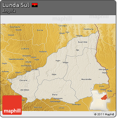 Shaded Relief 3D Map of Lunda Sul, physical outside