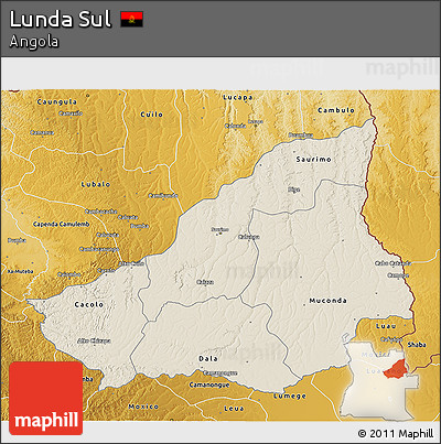 Shaded Relief 3D Map of Lunda Sul, physical outside